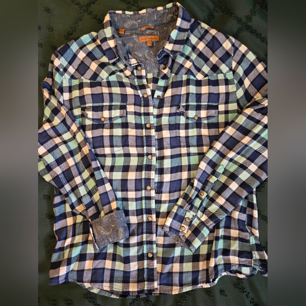 JACHS Girlfriend Blue and Green Checkered Shirt